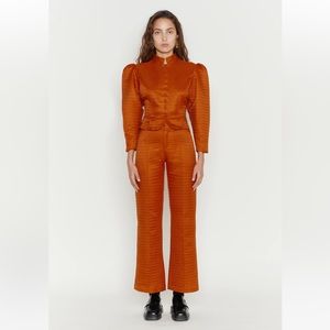 Rust Orange Textured High-Waist Wide-Leg Pants